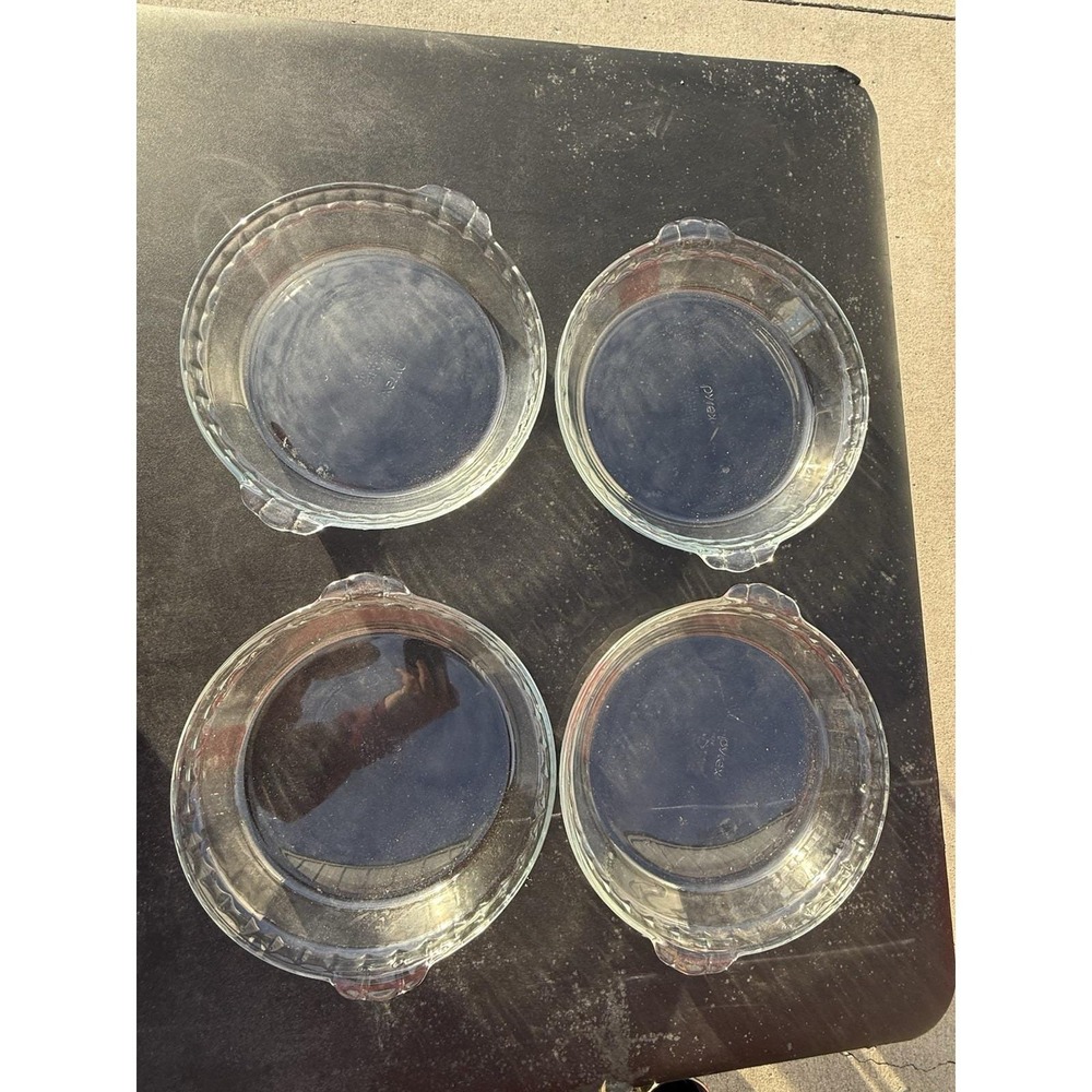 Vintage Pyrex Clear Glass Pie Plates Lot USA Made Ovenware 4 Pieces